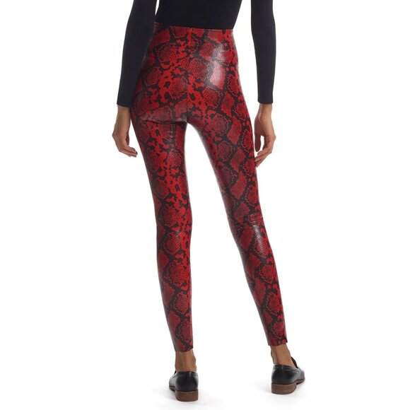 COMMANDO Red & Black Faux Leather Snake Skin Print Leggings NWT Size XS - Picture 3 of 6